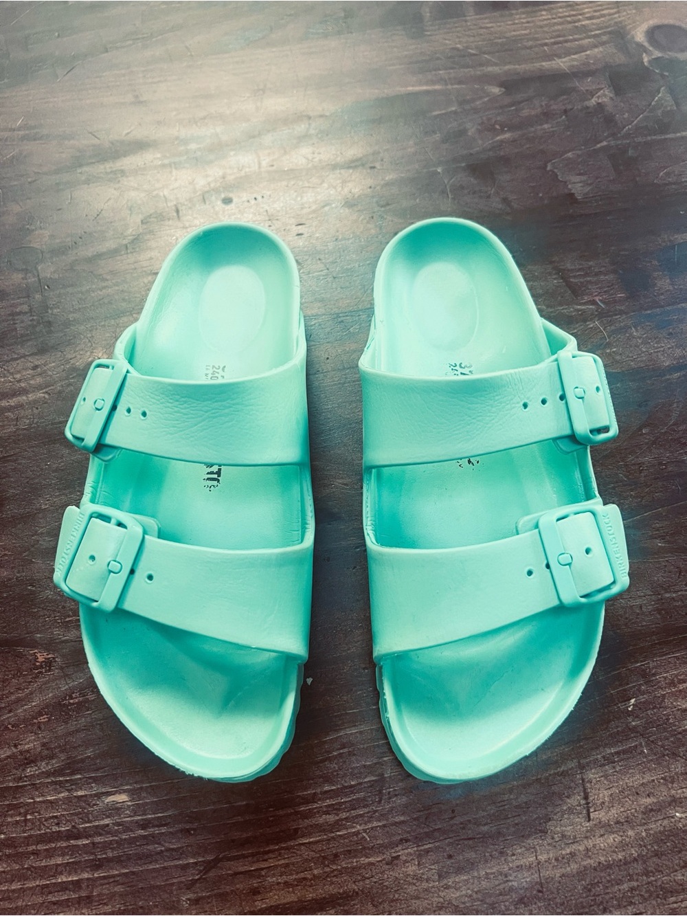 Birkenstock Mint Aqua Colored Two-Strap Slide Sandals EVA